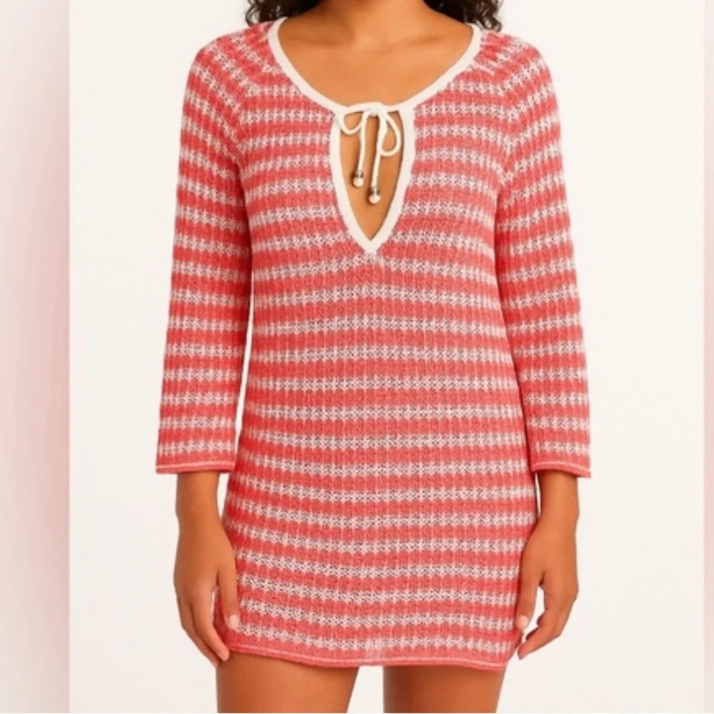 TOMMY BAHAMA Star Island Too Swim Cover Up Tunic Linen Blend Paradise Pink M
